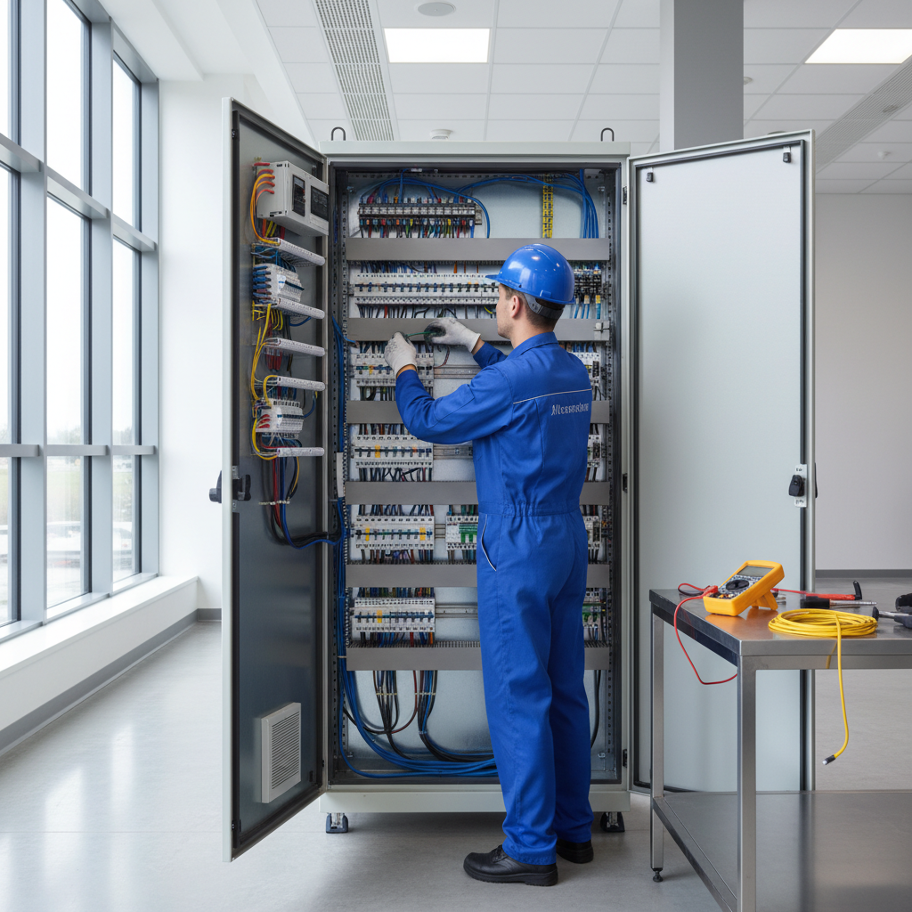 Electricista autorizado revisando un cuadro eléctrico en un inmueble de Lavapiés Madrid