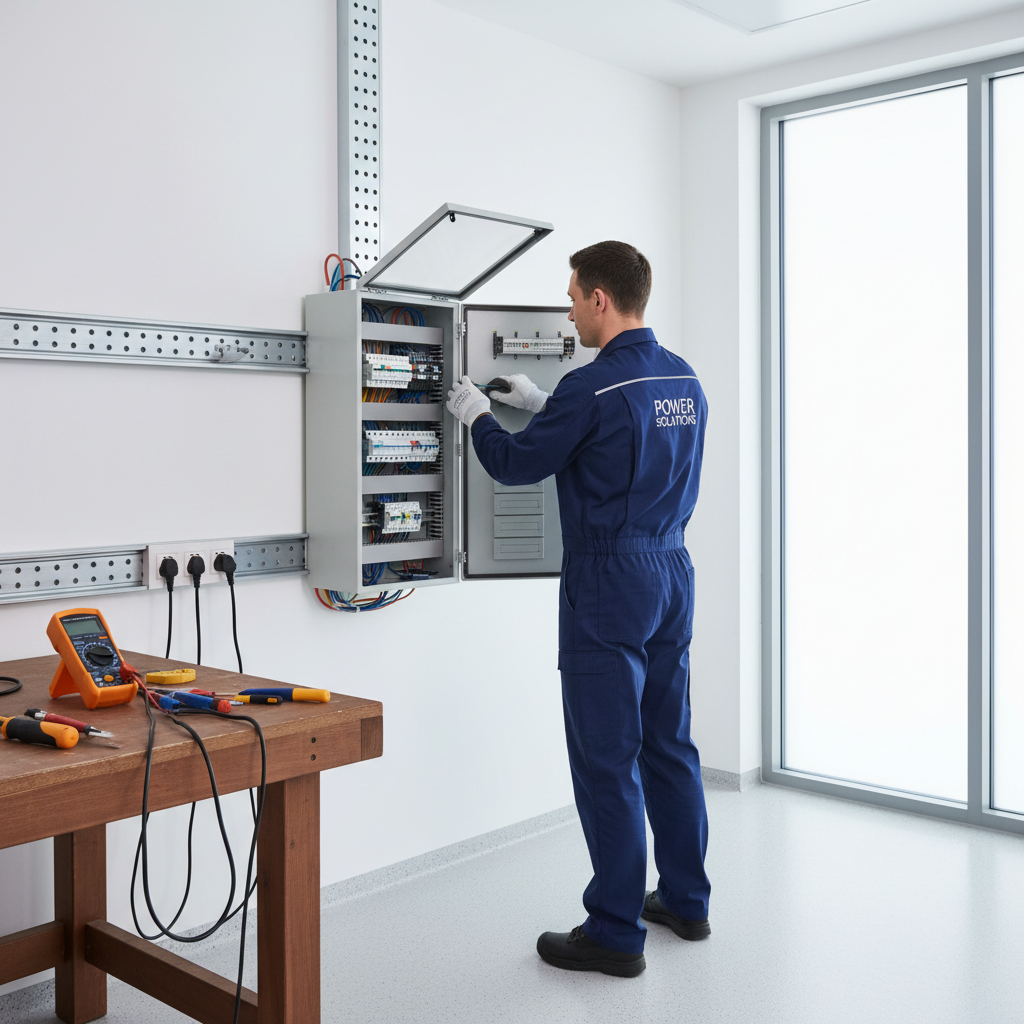 Electricista realizando diagnóstico técnico en cuadro eléctrico residencial en Chamartín