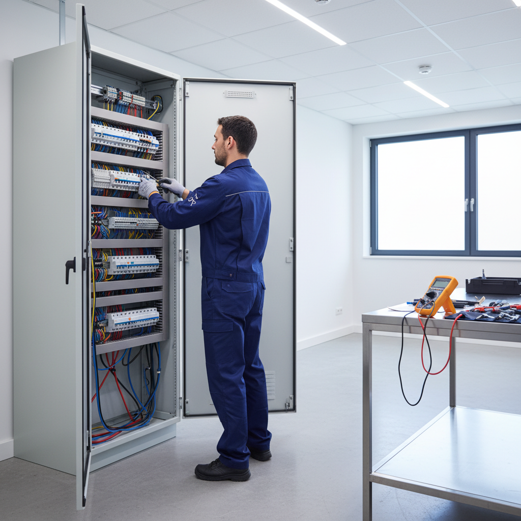 Electricista de Circuit Repaired realizando un diagnóstico técnico en un cuadro eléctrico residencial en Alameda de Osuna Madrid