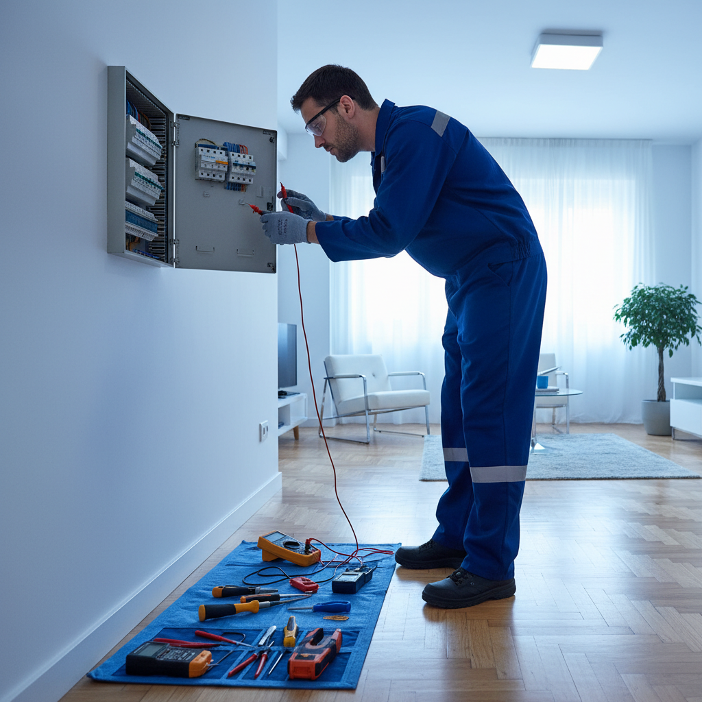 Técnico electricista analizando un cuadro de protección eléctrica en una vivienda de Chamartín