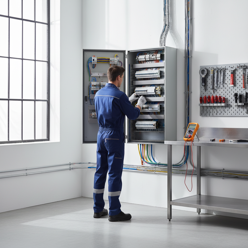 Electricista autorizado realizando la revisión técnica para expedir un boletín eléctrico en una vivienda del distrito de Retiro en Madrid