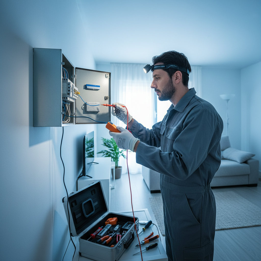 Técnico analizando una caja de registro en una vivienda de Móstoles
