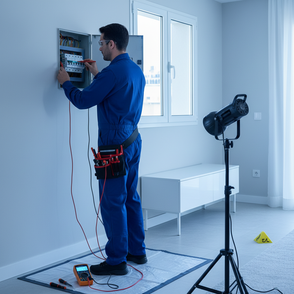 Técnico especialista revisando cuadro eléctrico en vivienda de Alcobendas