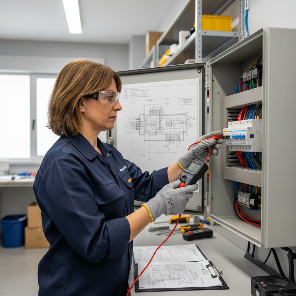 Técnico especialista revisando un cuadro eléctrico en Alcorcón para emitir el certificado de instalación eléctrica