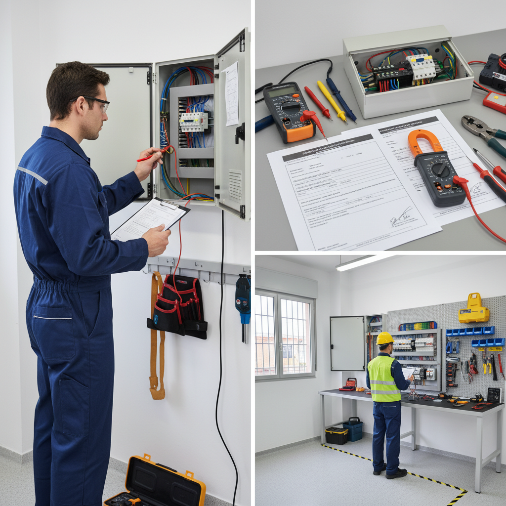 Técnico especialista revisando el cuadro eléctrico en Fuenlabrada para tramitar el certificado de instalación eléctrica.