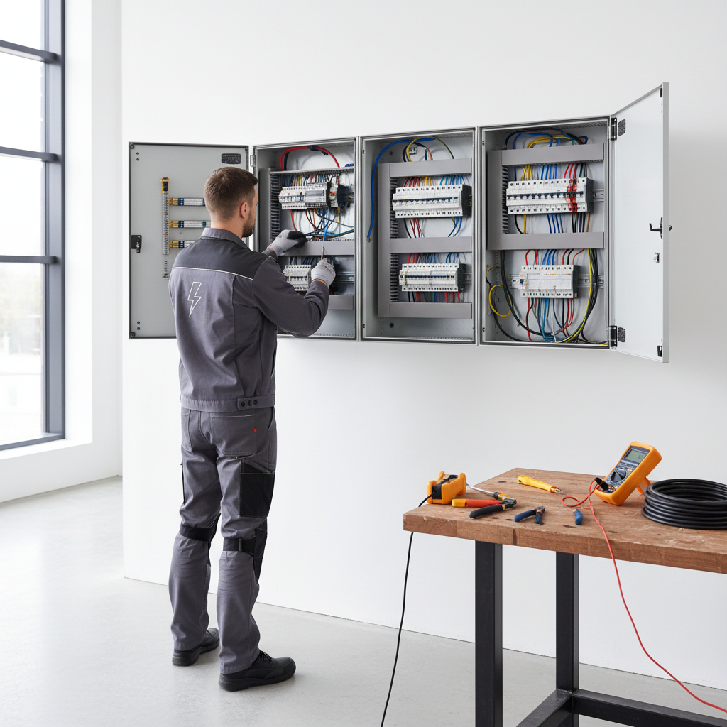 Electricista realizando la reparación de cortocircuitos en Alcobendas con herramientas de diagnóstico