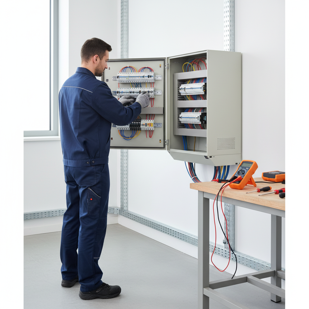 Técnico electricista revisando un cuadro de protección eléctrica en una vivienda de Chamartín