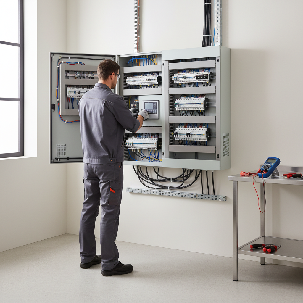 Técnico especialista revisando el cuadro eléctrico en una vivienda tras una reforma en Majadahonda