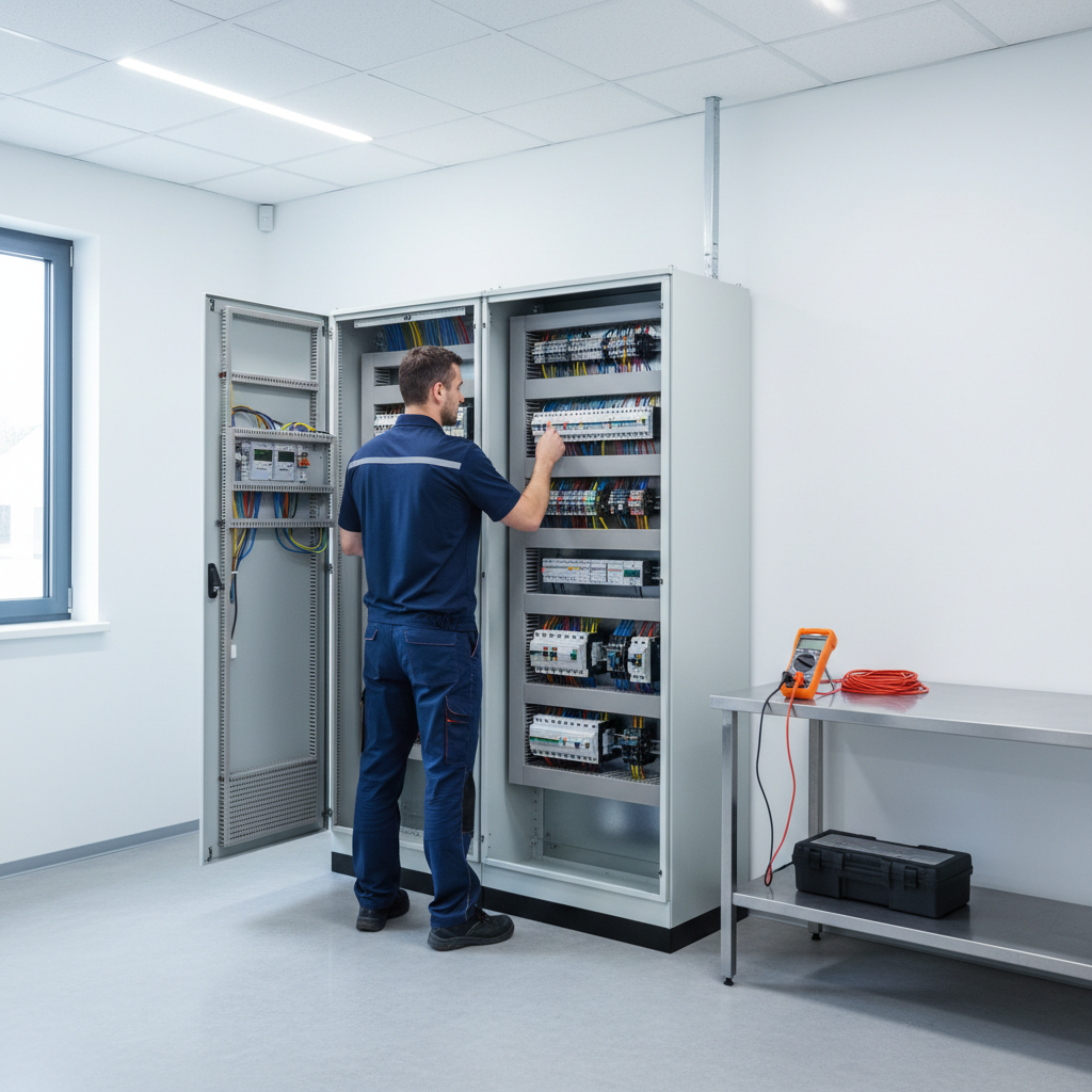 Técnico electricista revisando un cuadro eléctrico residencial en la zona de Ventas en Madrid