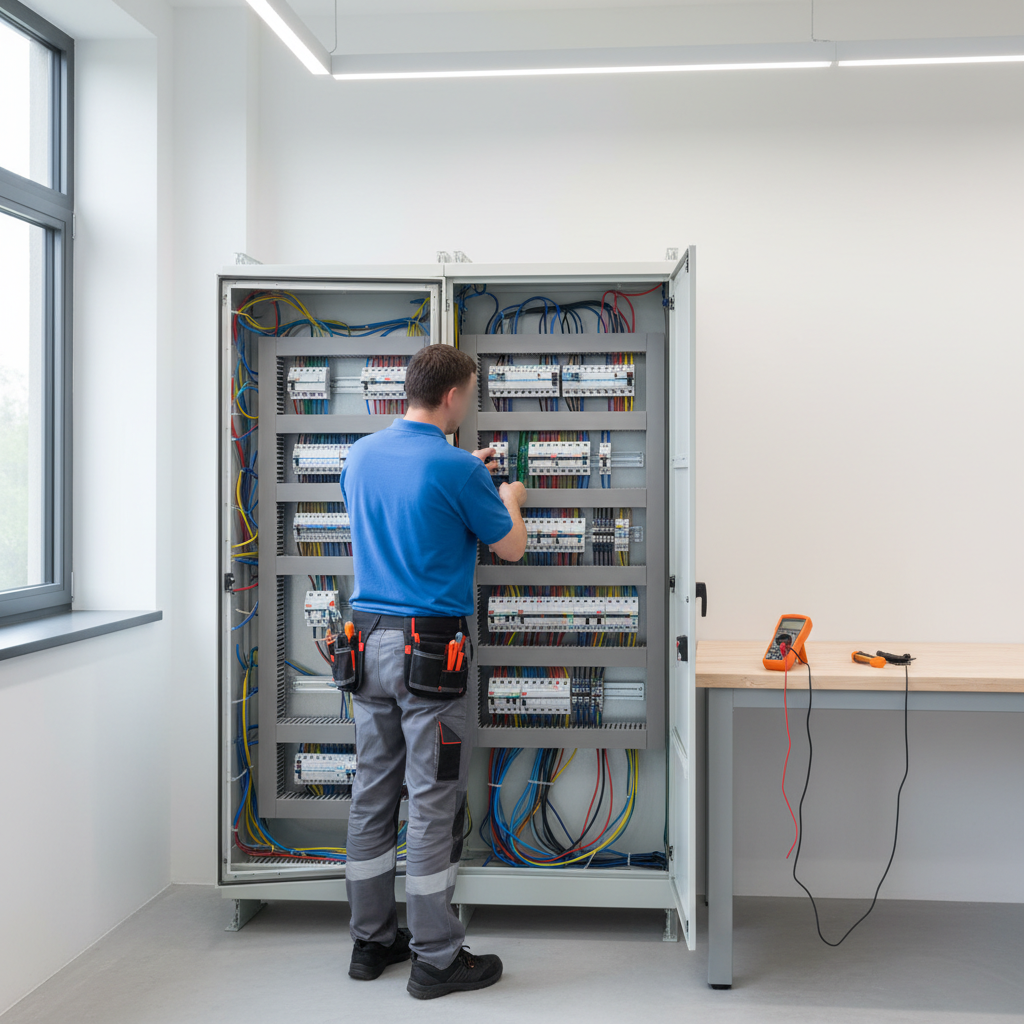 Técnico reparando un cuadro eléctrico en una vivienda de Madrid
