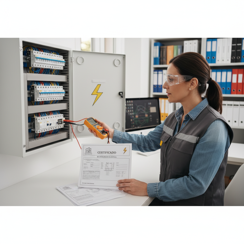 Técnico instalador realizando la inspección para el certificado de instalación eléctrica en Parla