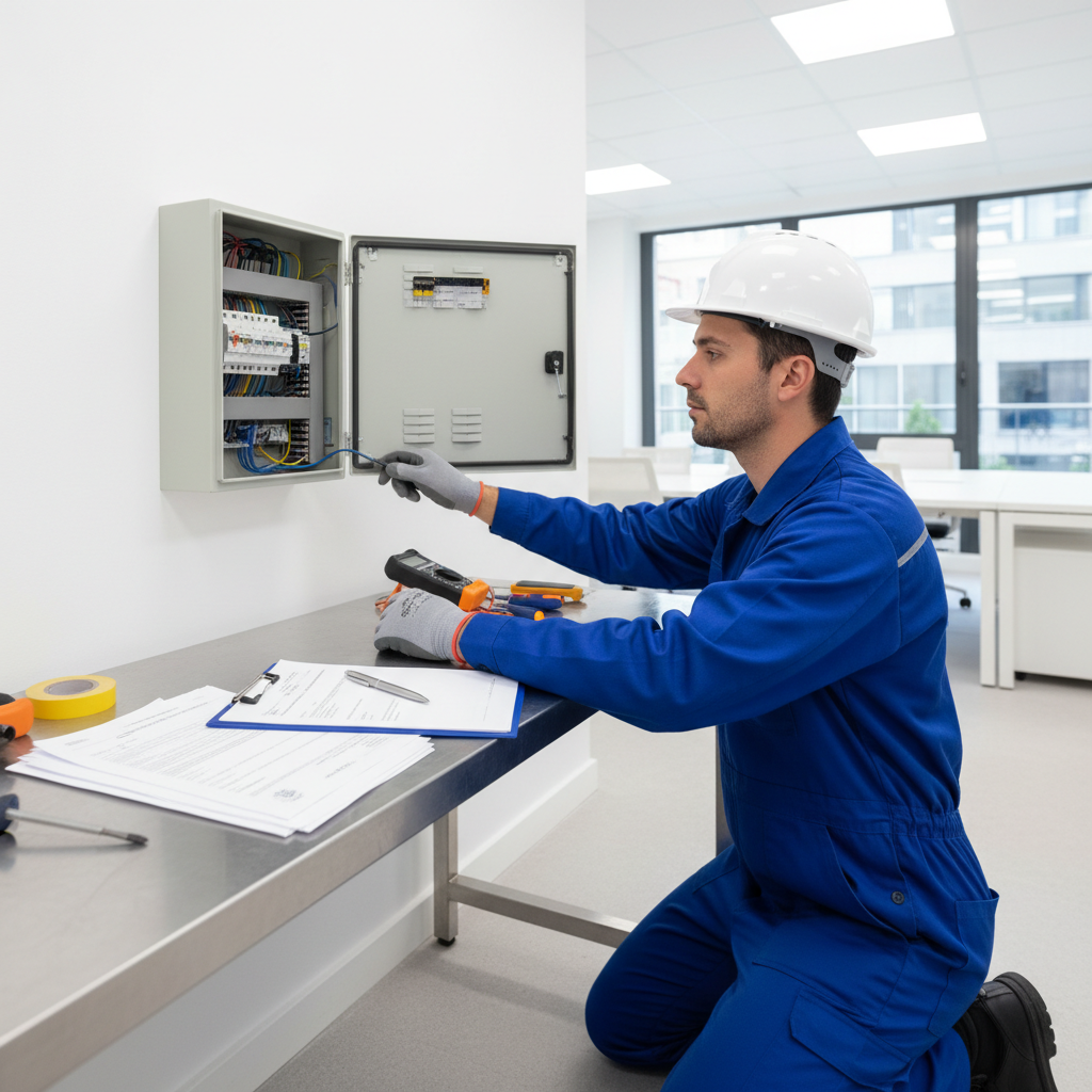 Técnico especialista realizando la inspección para el certificado de instalación eléctrica en Alcorcón