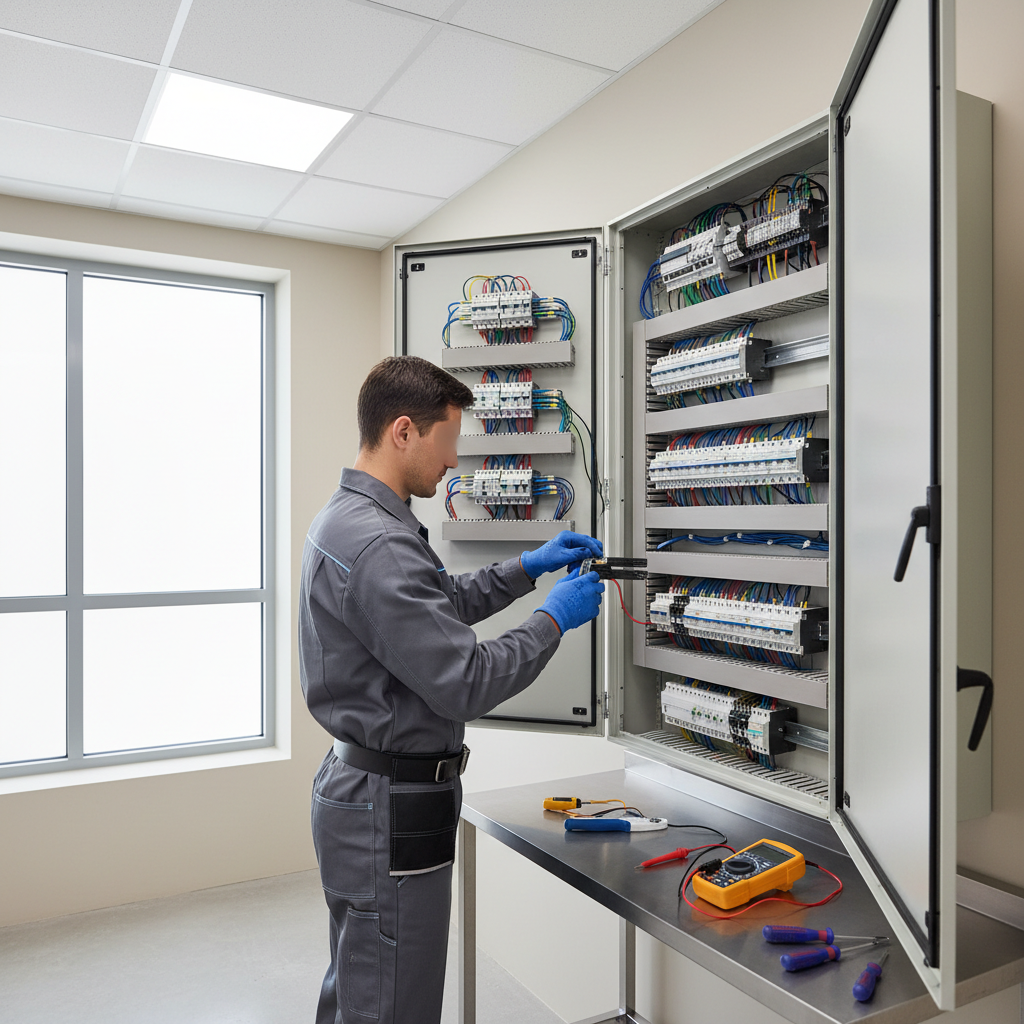 Técnico especialista revisando un cuadro eléctrico en una vivienda en Ciudad Lineal