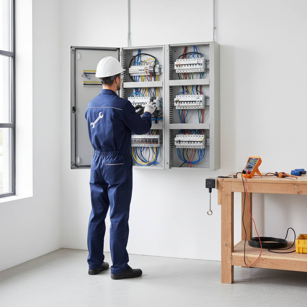 Electricista midiendo continuidad y aislamiento en un cuadro eléctrico residencial en Carabanchel
