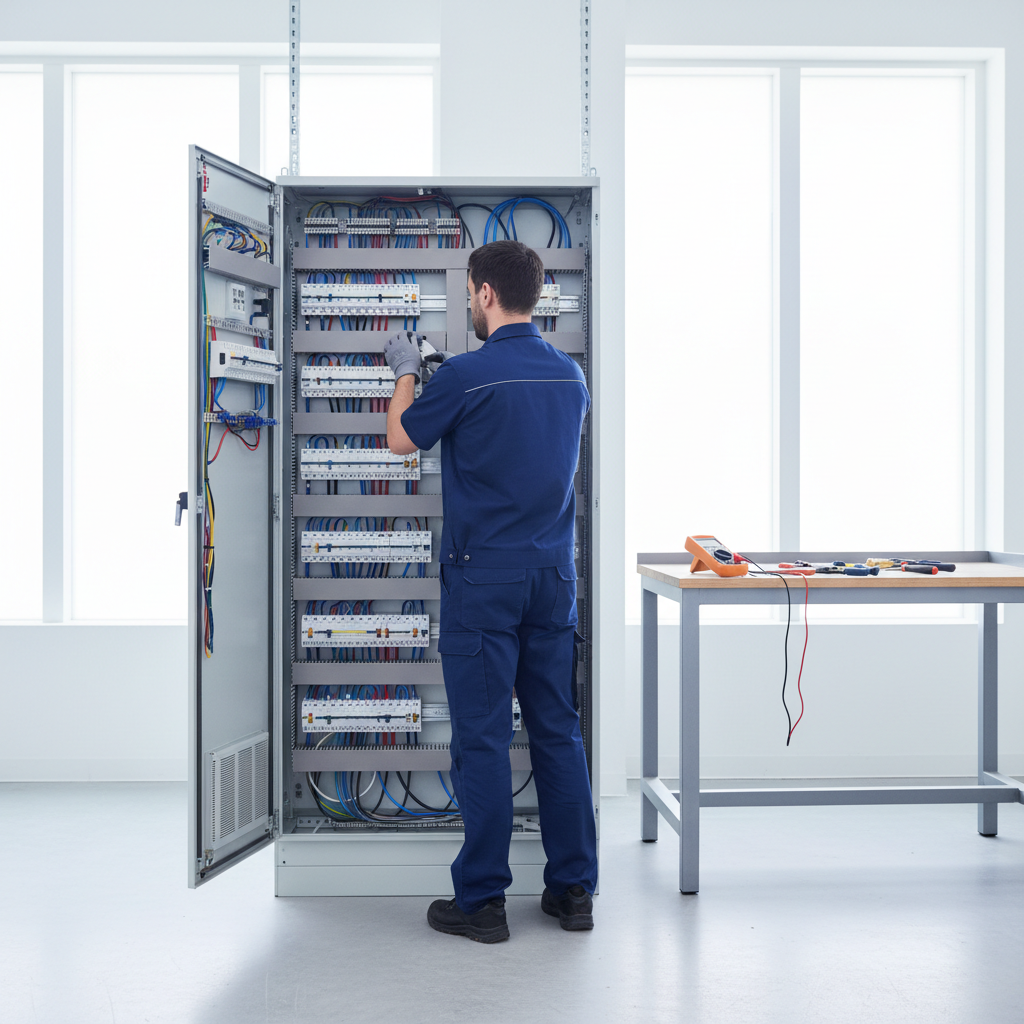 Técnico especialista revisando el cuadro eléctrico para tramitar el C.I.E. en Madrid