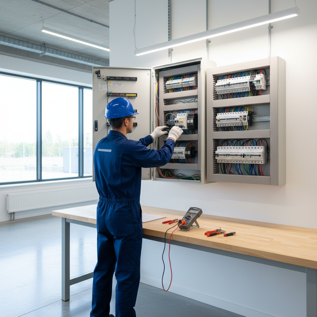 Técnico especialista realizando la verificación de un cuadro eléctrico para tramitar el boletín eléctrico en Parla
