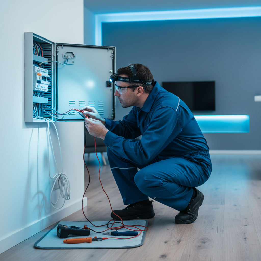 Técnico electricista realizando el diagnóstico de un cuadro eléctrico en una vivienda de Leganés