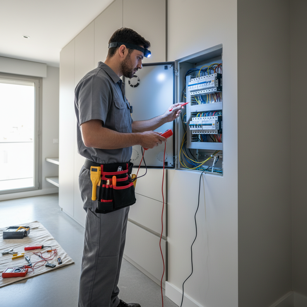 Técnico midiendo el aislamiento en un cuadro eléctrico cuando el diferencial no sube en Alcorcón