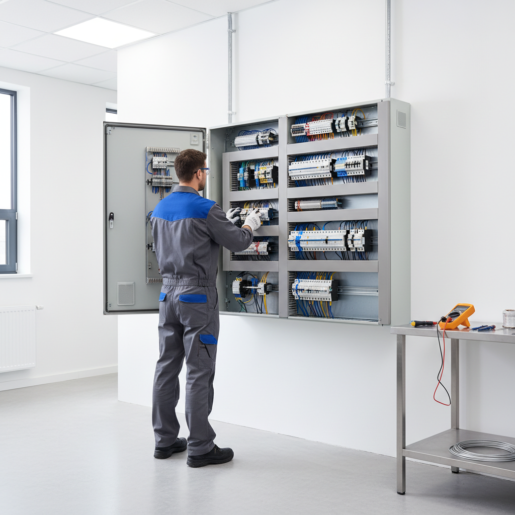 Técnico especialista revisando un cuadro eléctrico para emitir el certificado de instalación eléctrica en Chamartín