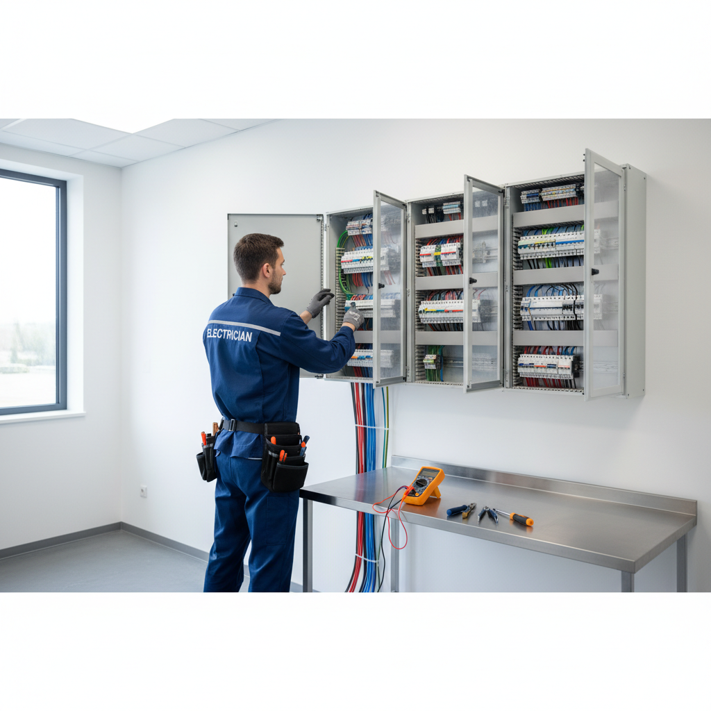 Electricista revisando la instalación eléctrica para un aumento de potencia en Embajadores, Madrid