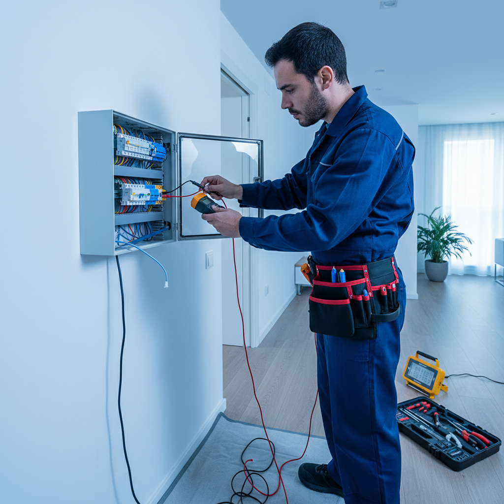 Técnico electricista 24 horas de Circuit Repaired diagnosticando un Cuadro General de Mando y Protección en Chamartín, Madrid.