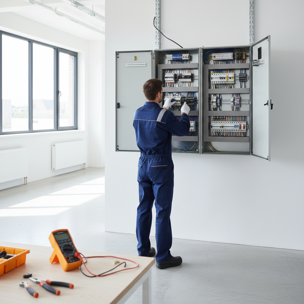 Técnico electricista realizando el diagnóstico de un cuadro eléctrico en una vivienda del centro de Madrid