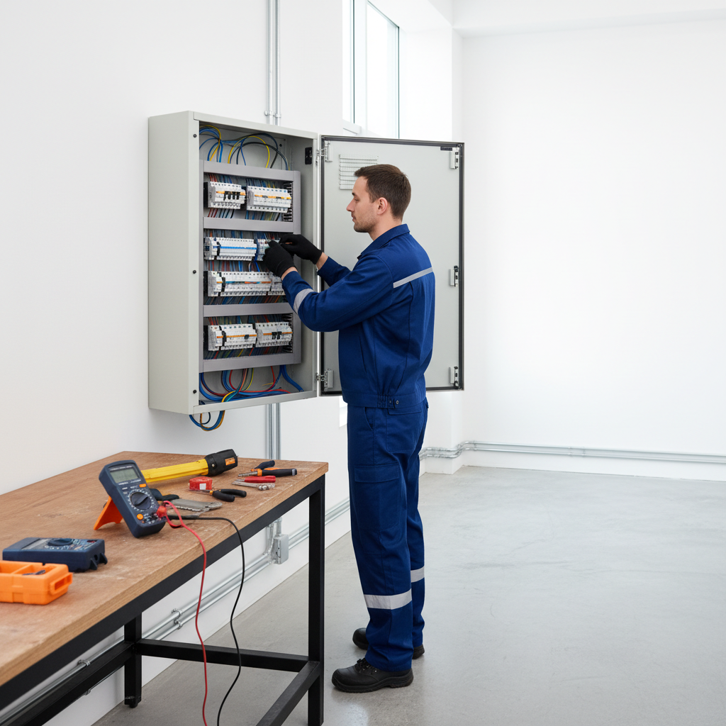 Técnico especialista revisando un cuadro eléctrico en una vivienda del distrito de Chamberí